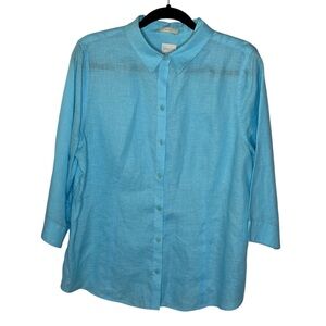 Chico’s Top Women’s 2 No Iron 100% Linen Button Up Coastal Grandmother Gorpcore